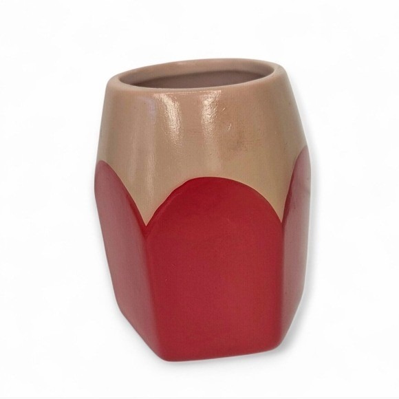 Back To School Teacher Red Ceramic Pencil Shaped Desk Organizer Pen Holder - Picture 1 of 4